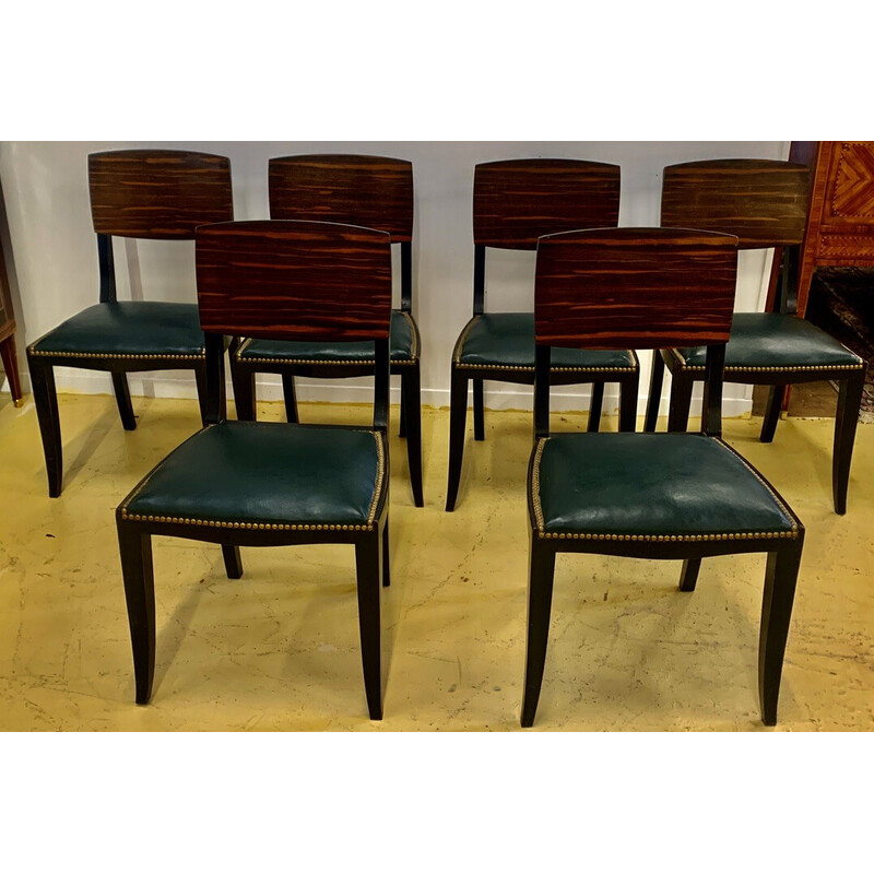 Set von 6 Vintage Art Deco Stühlen aus Makassar-Ebenholz