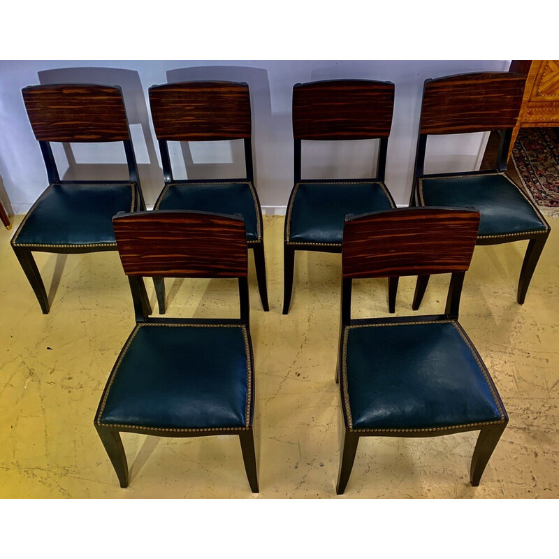 Set von 6 Vintage Art Deco Stühlen aus Makassar-Ebenholz