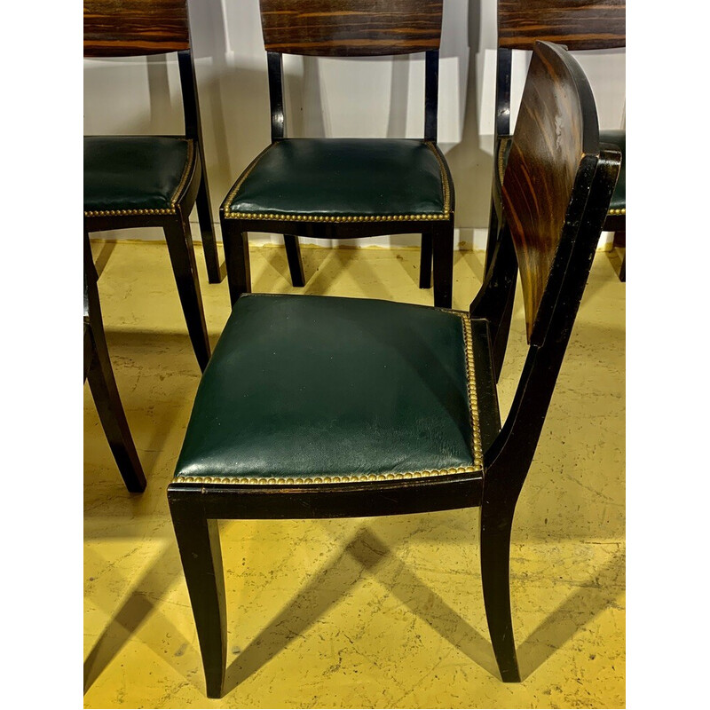 Conjunto de 6 cadeiras de ébano Art Deco Macassar vintage