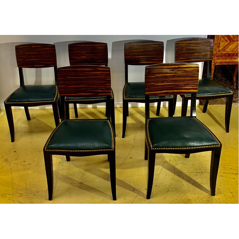 Set von 6 Vintage Art Deco Stühlen aus Makassar-Ebenholz