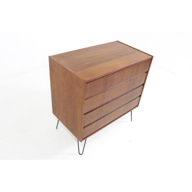 Danish teak chest of drawers with hairpin legs - 1960s