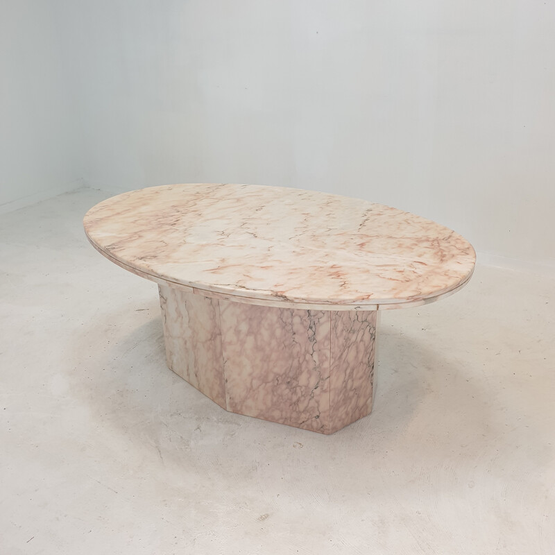 Italian vintage marble oval coffee table, 1970s