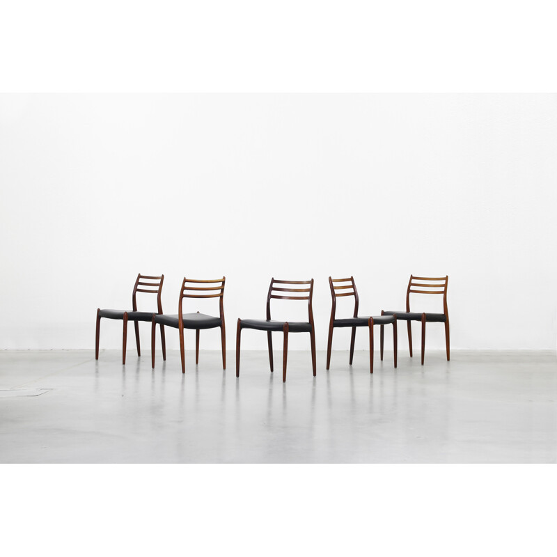 Set of 5 model 78 chairs in rosewood and leather, Niels O. Moller - 1960s