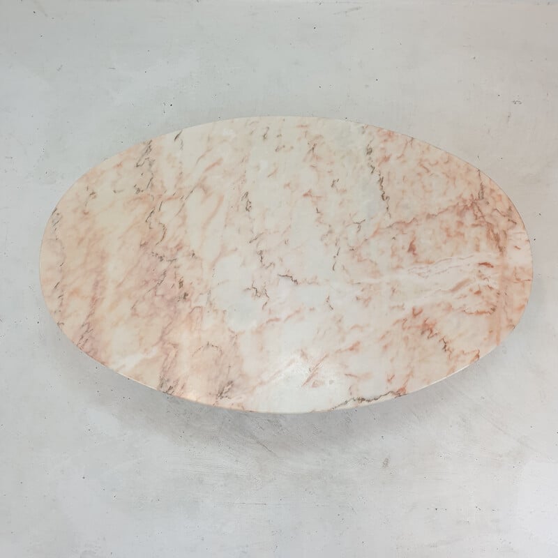 Italian vintage marble oval coffee table, 1970s