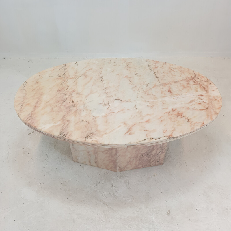 Italian vintage marble oval coffee table, 1970s