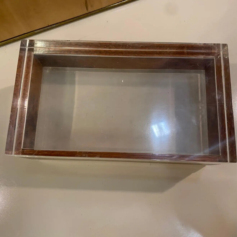 Vintage plexiglass and walnut Italian box, 1980s