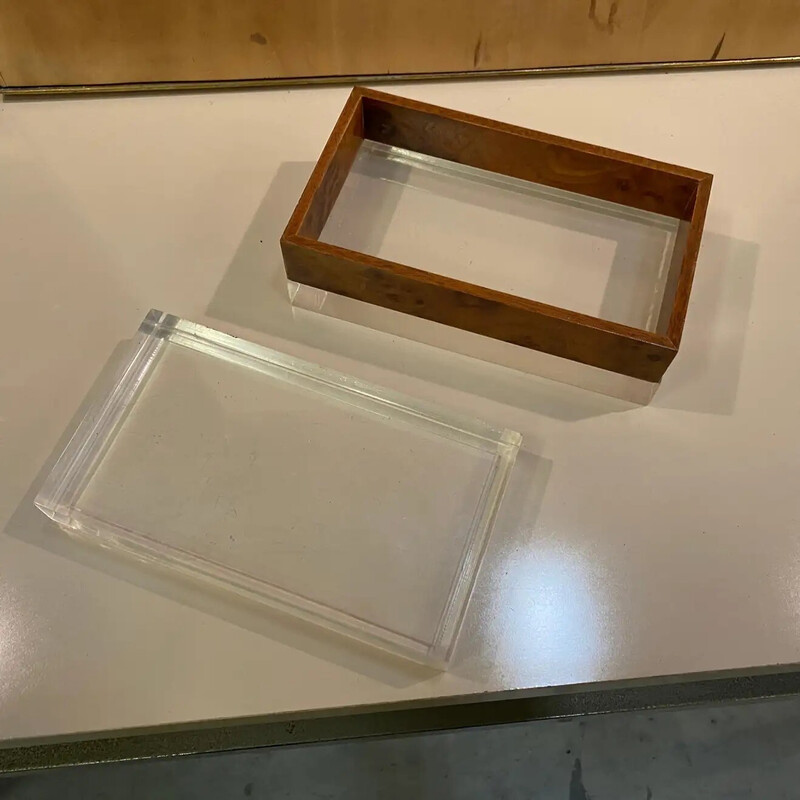 Vintage plexiglass and walnut Italian box, 1980s