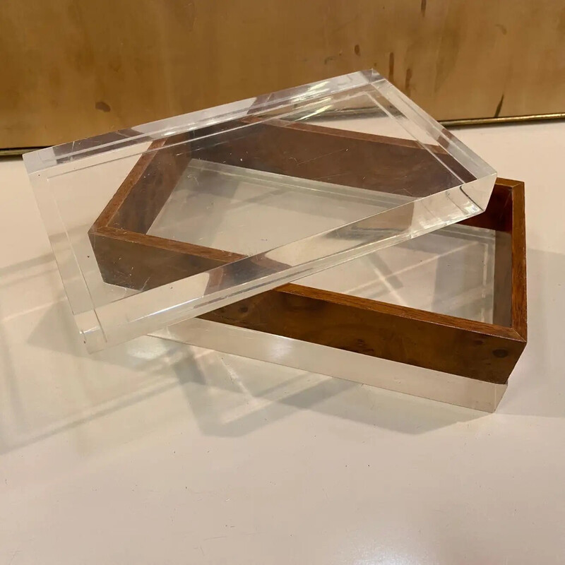 Vintage plexiglass and walnut Italian box, 1980s