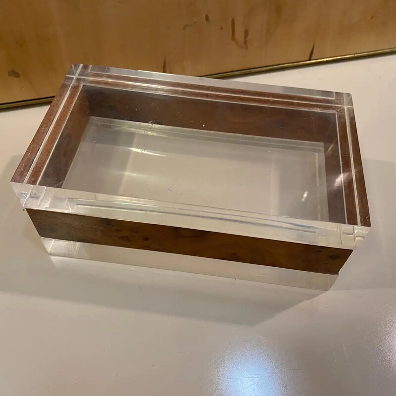 Vintage plexiglass and walnut Italian box, 1980s