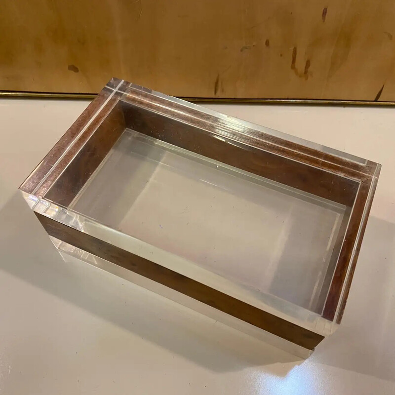 Vintage plexiglass and walnut Italian box, 1980s