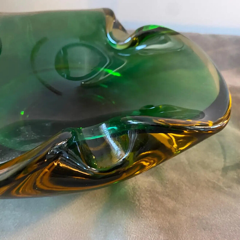 Mid-century green and brown Murano glass bowl by Seguso, 1970s