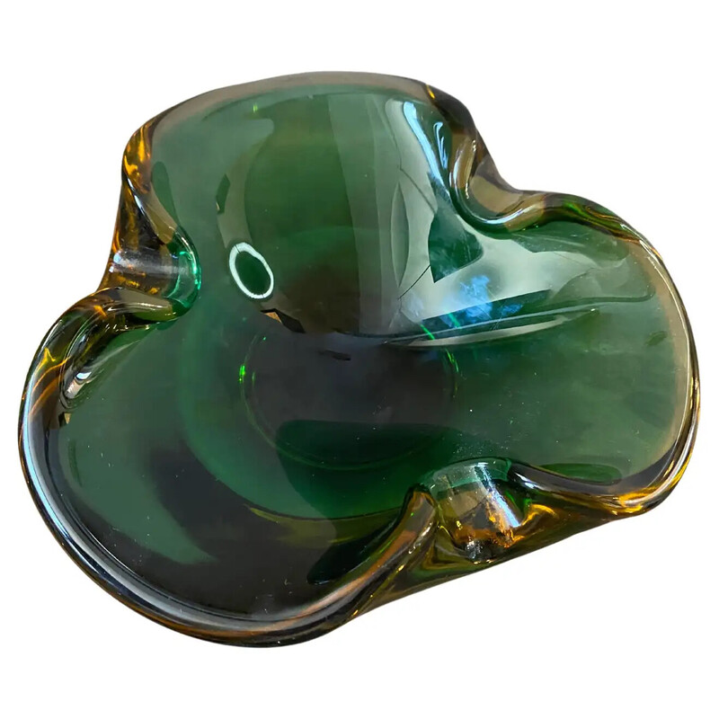 Mid-century green and brown Murano glass bowl by Seguso, 1970s