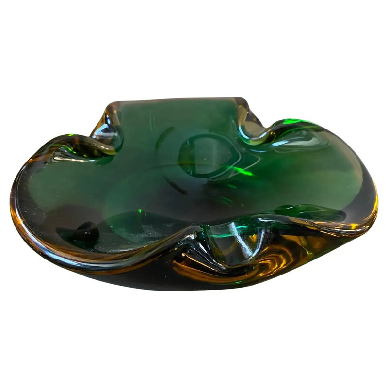 Mid-century green and brown Murano glass bowl by Seguso, 1970s