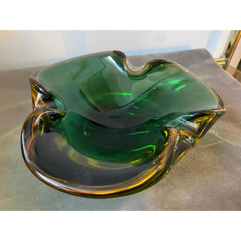 Cuenco de cristal de Murano verde y marrón de mediados de siglo de Seguso, años 70