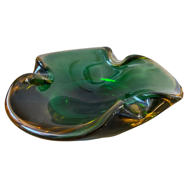 Mid-century green and brown Murano glass bowl by Seguso, 1970s