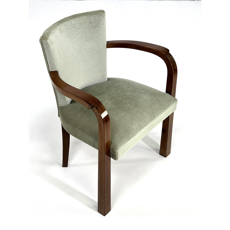 Vintage houten en fluwelen fauteuil, 1930-1940