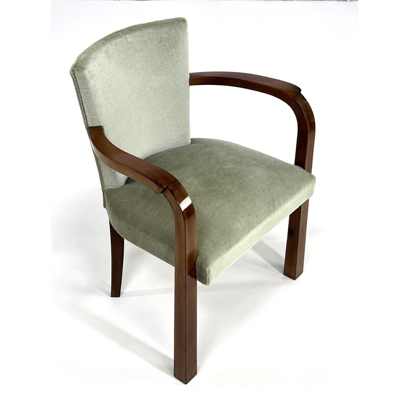 Vintage wood and velvet armchair, 1930-1940