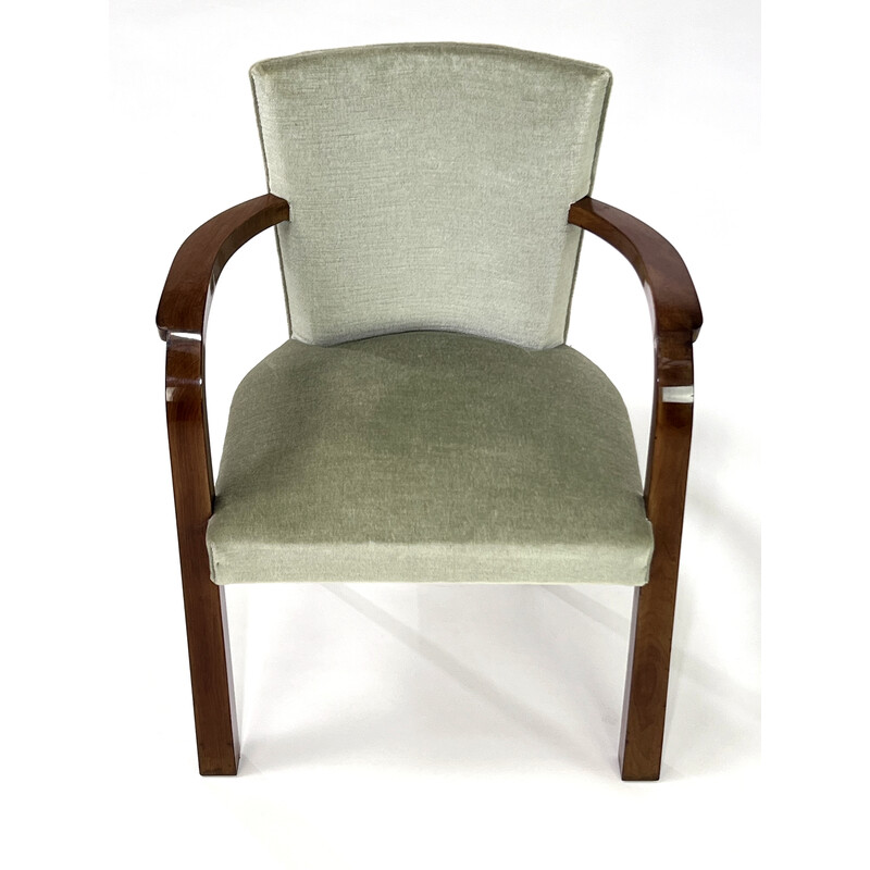 Fauteuil vintage en bois et velours, 1930-1940