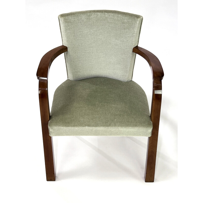 Vintage wood and velvet armchair, 1930-1940