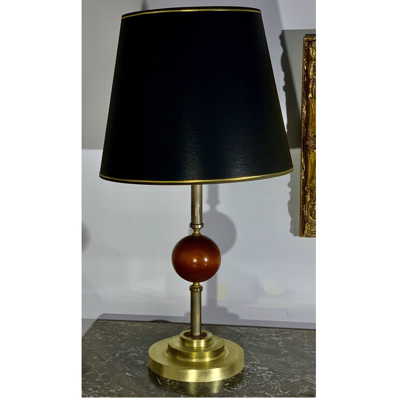 Lampe vintage en laiton et bois