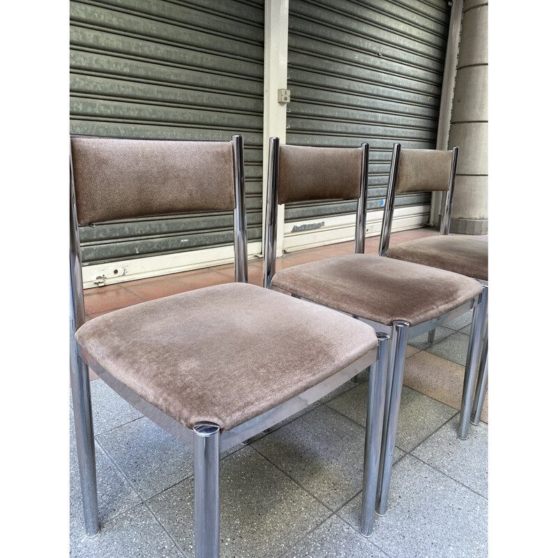 Lot de 6 chaises vintage Nova Lux en velours et métal chromé, 1970