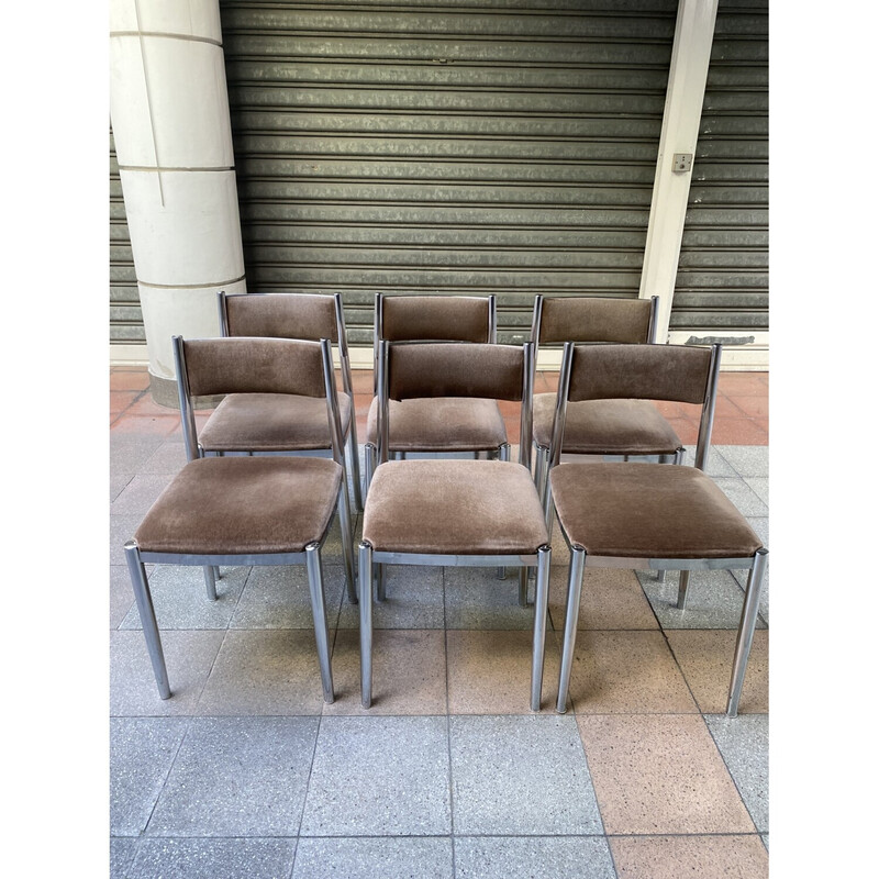 Conjunto de 6 sillas vintage Nova Lux de terciopelo y metal cromado, 1970
