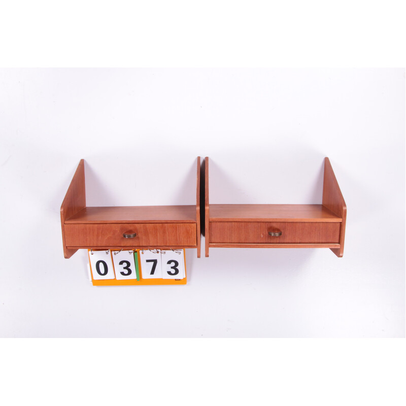 Coppia di comodini galleggianti vintage in teak con cassetto, Danimarca 1960