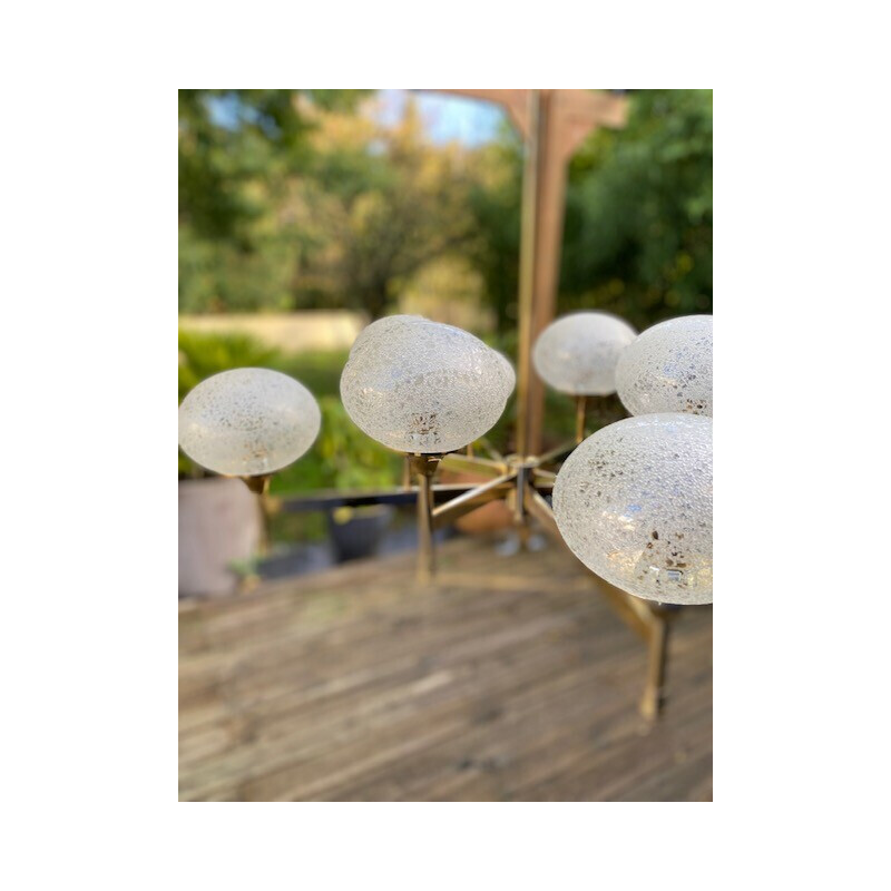 Vintage gilded chandelier with 8 globes, 1960