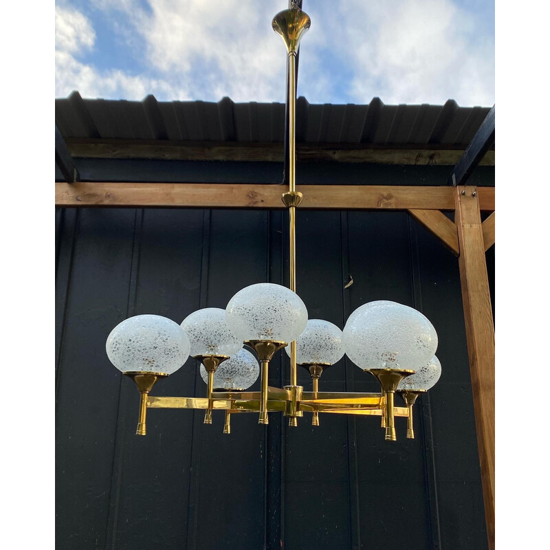 Vintage gilded chandelier with 8 globes, 1960