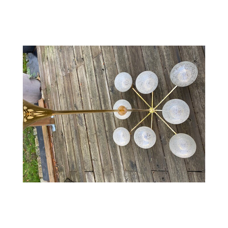 Vintage gilded chandelier with 8 globes, 1960