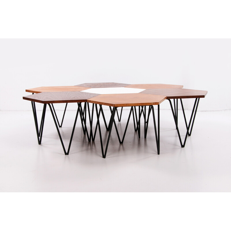 Ensemble de 7 tables basses hexagonales vintage par Gio Ponti pour Isa Bergamo, Italie 1950