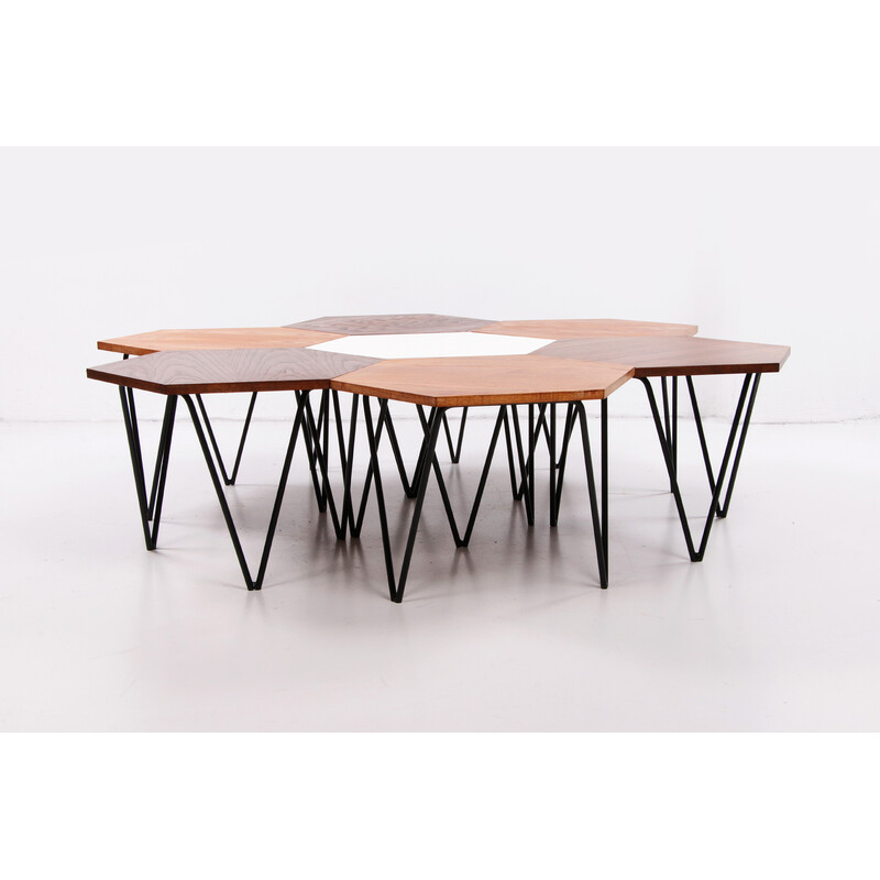 Set of 7 vintage hexagonal coffee table by Gio Ponti for Isa Bergamo, Italy 1950s
