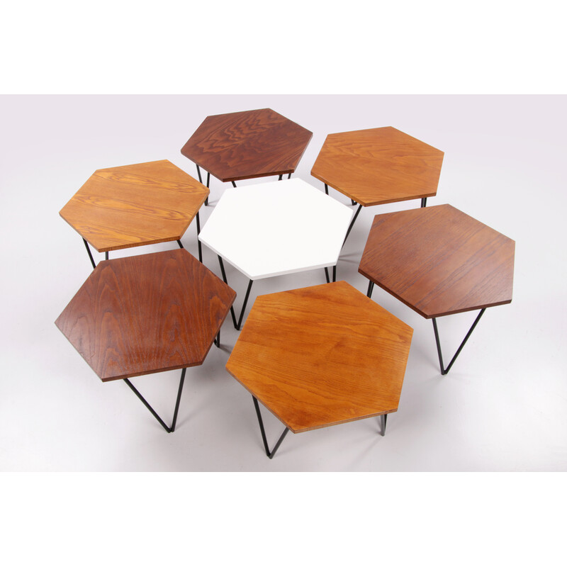 Set of 7 vintage hexagonal coffee table by Gio Ponti for Isa Bergamo, Italy 1950s