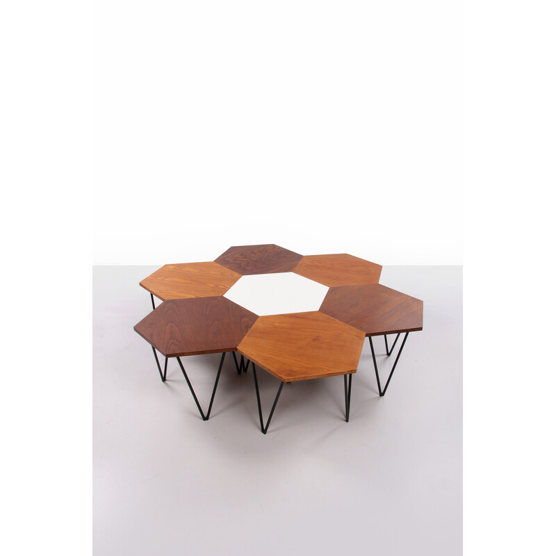 Set of 7 vintage hexagonal coffee table by Gio Ponti for Isa Bergamo, Italy 1950s