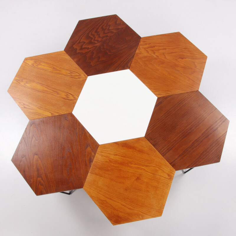Set of 7 vintage hexagonal coffee table by Gio Ponti for Isa Bergamo, Italy 1950s