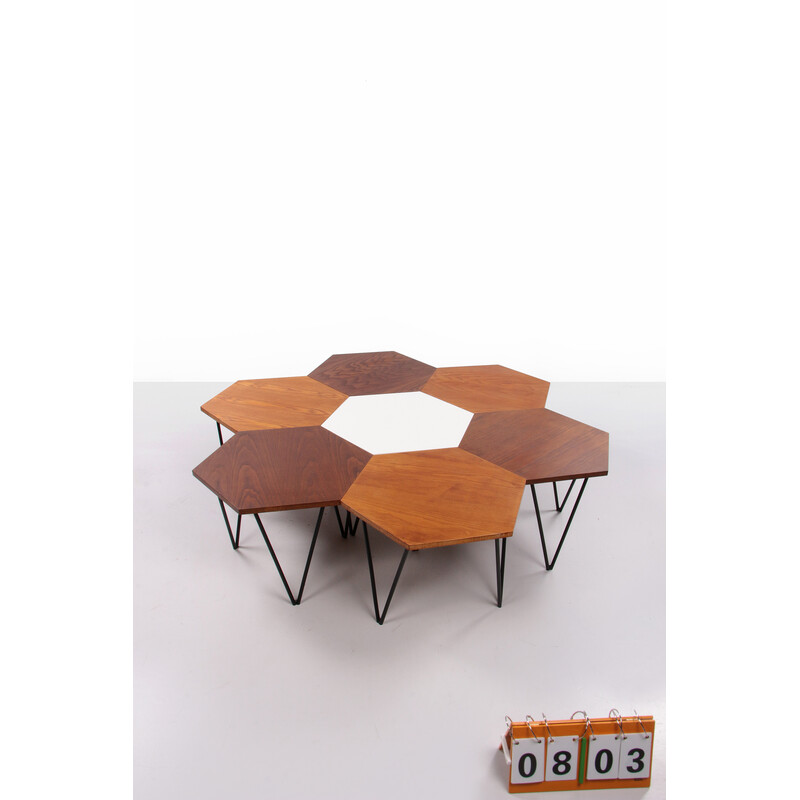 Conjunto de 7 mesas de café hexagonais vintage de Gio Ponti para Isa Bergamo, Itália 1950