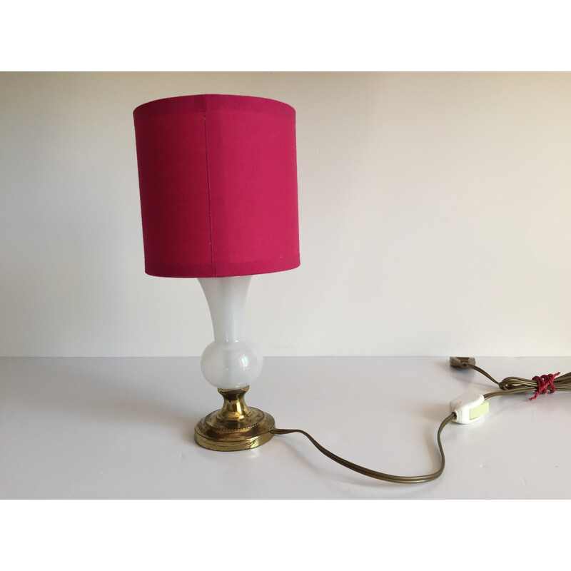 Vintage lamp van glas, metaal en stof, jaren 1960