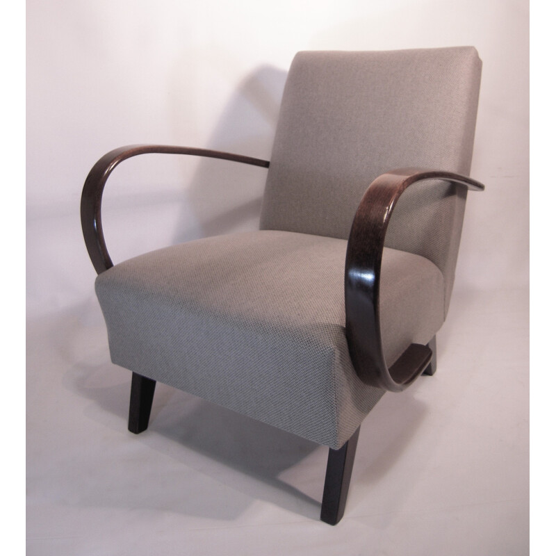 Pair of grey armchairs in wood and fabric by Jindrich HALABALA for Thonet - 1930s