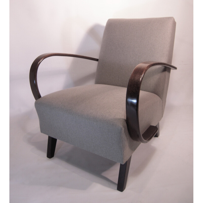 Paire de fauteuils gris en bois et en tissu de Jindrich HALABALA pour Thonet - 1930
