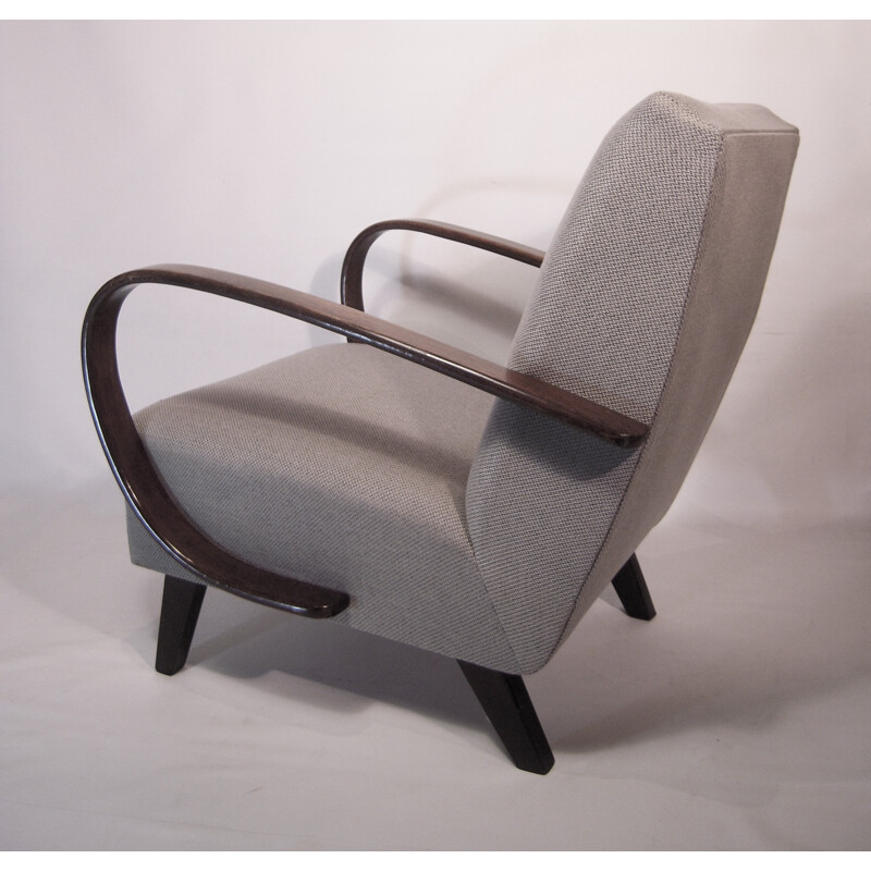 Pair of grey armchairs in wood and fabric by Jindrich HALABALA for Thonet - 1930s