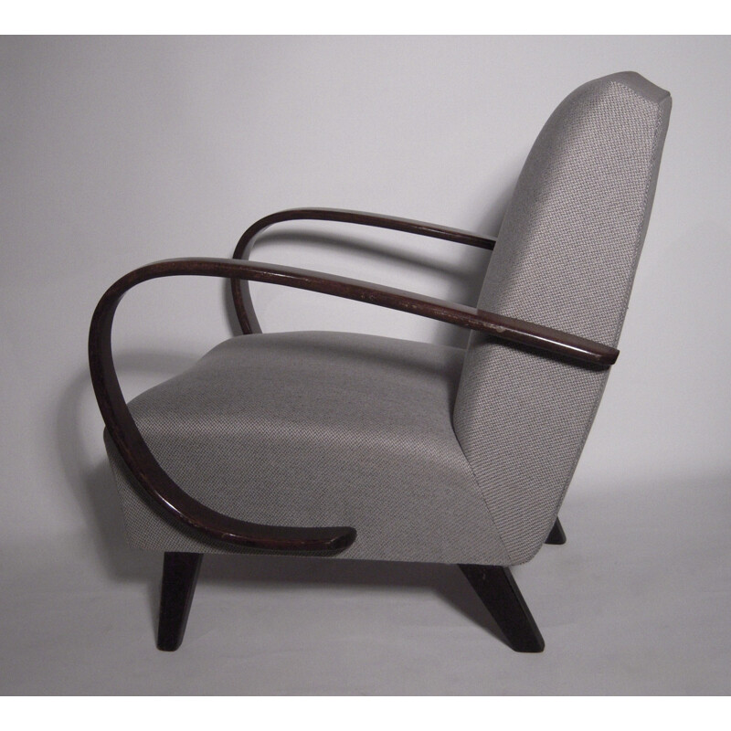 Pair of grey armchairs in wood and fabric by Jindrich HALABALA for Thonet - 1930s