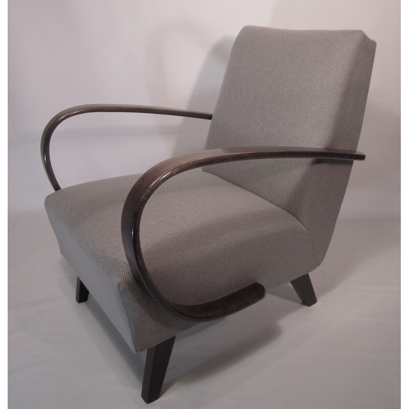 Pair of grey armchairs in wood and fabric by Jindrich HALABALA for Thonet - 1930s