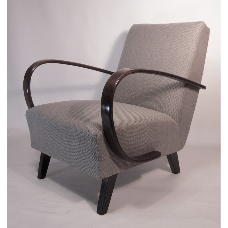 Paire de fauteuils gris en bois et en tissu de Jindrich HALABALA pour Thonet - 1930