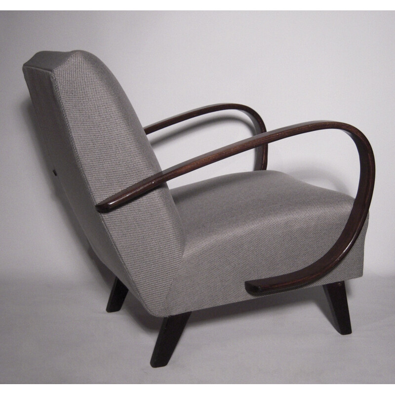 Pair of grey armchairs in wood and fabric by Jindrich HALABALA for Thonet - 1930s