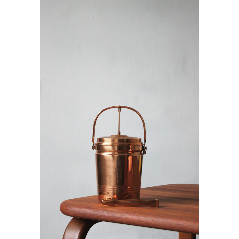 Vintage ice bucket with tongs in copper, 1960s