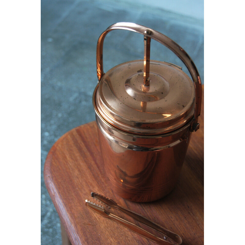 Vintage ice bucket with tongs in copper, 1960s