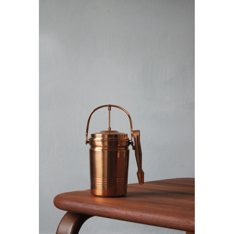 Vintage ice bucket with tongs in copper, 1960s