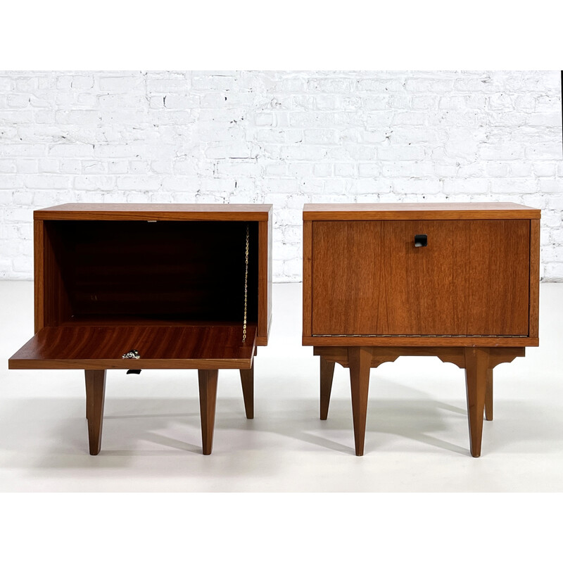 Pair of vintage teak and black lacquered metal night stands, 1960s