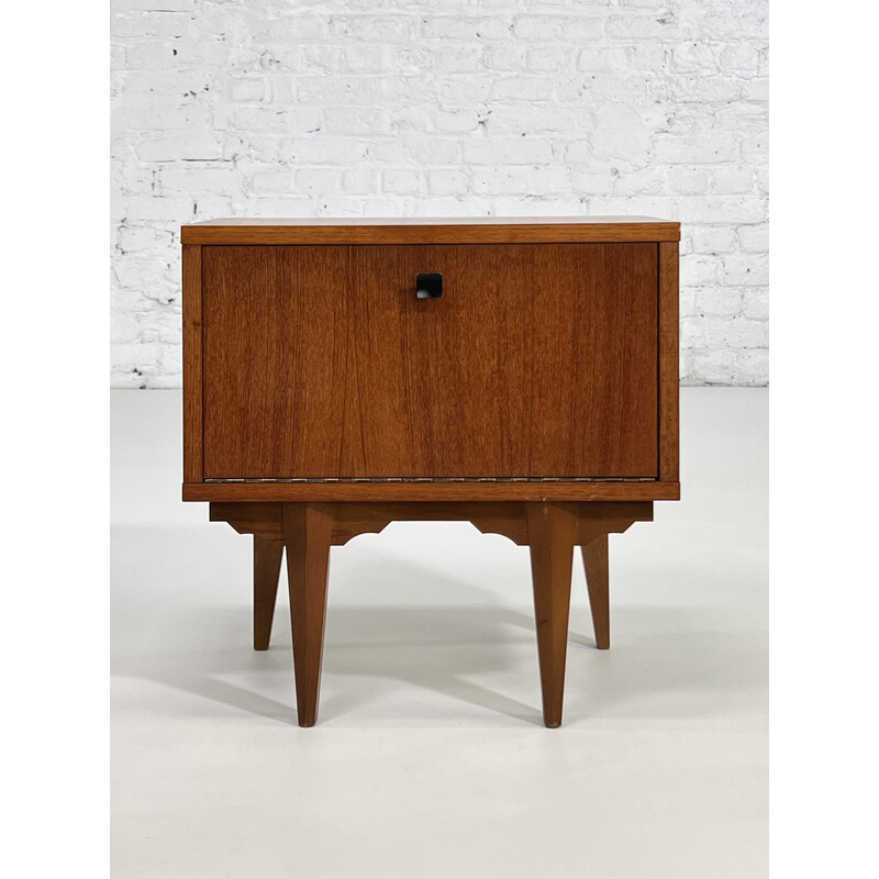 Pair of vintage teak and black lacquered metal night stands, 1960s