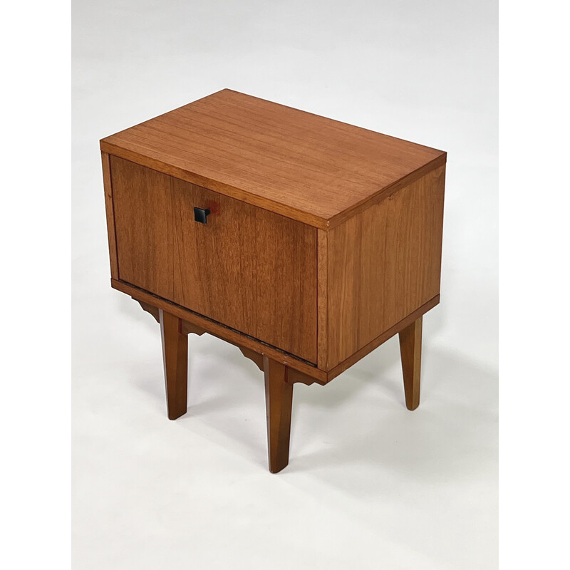 Coppia di comodini vintage in teak e metallo laccato nero, 1960